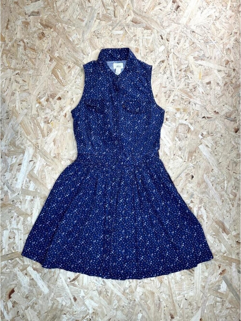 Levis Womens Shirt Dress Small Blue Floral Sleeveless Button Front Fit Flare